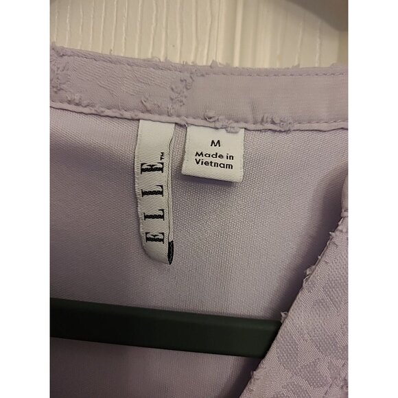 ELLE Purple Floral Lace Blouse Top Sleeveless V-Neck Lined Ruffled Medium Sheer - Picture 2 of 7